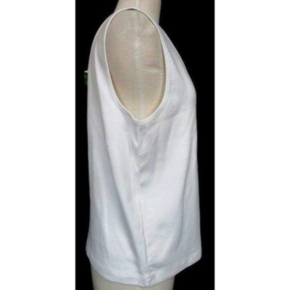Debra DeRoo White Tank Top Sleeveless Scoop Neck Crest Applique Cotton XL NEW - Picture 3 of 7